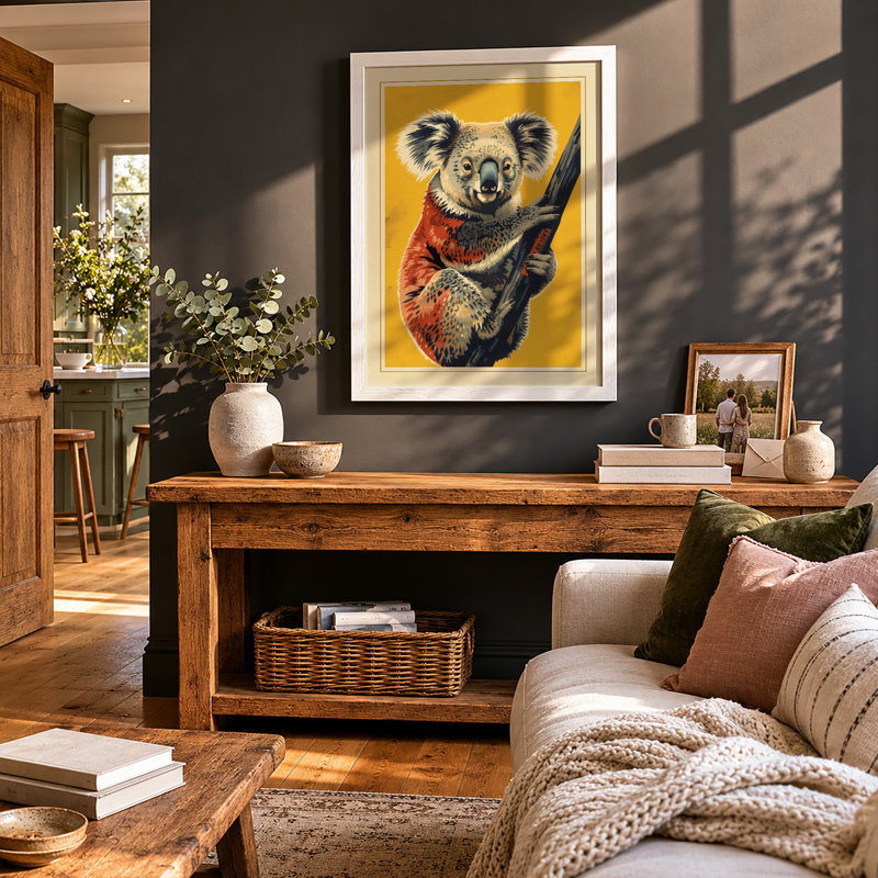 Koala on Branch Modern - Framed Print, A3 - 42.0 x 29.7 cm, White