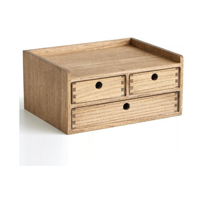 Wood Desktop Organizer with 3 Drawers & 1 Shelf, Wooden Storage Box for Home Workspace & Office Supplies