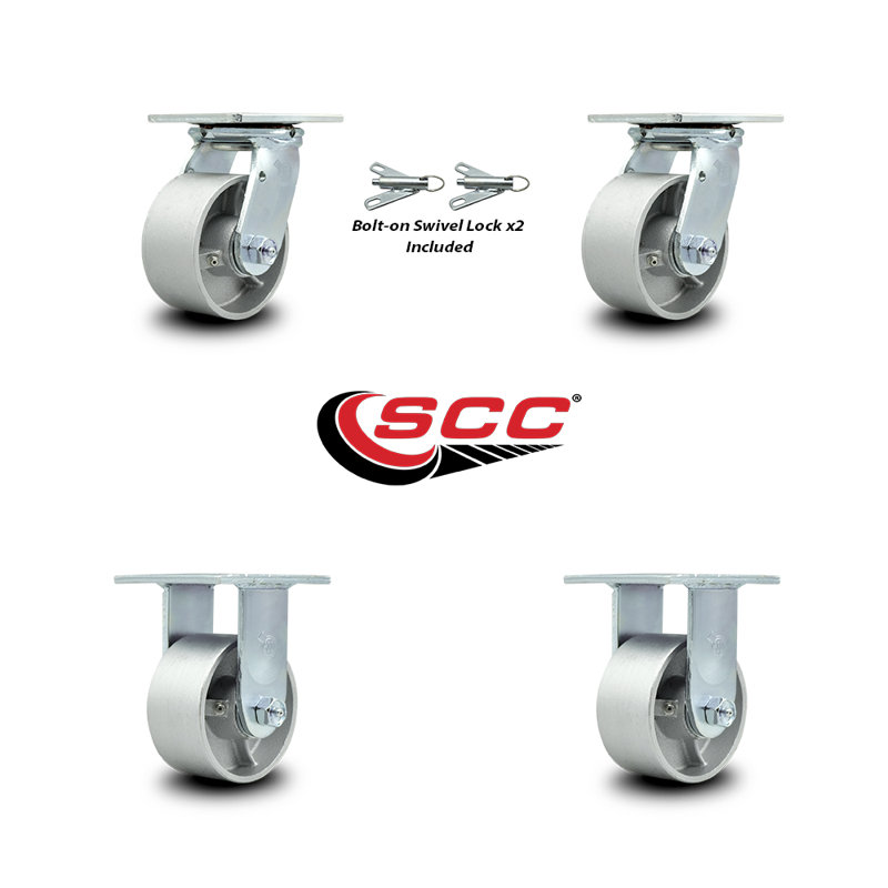 4 Inch Silver Cast Iron Swivel and Rigid Caster Set