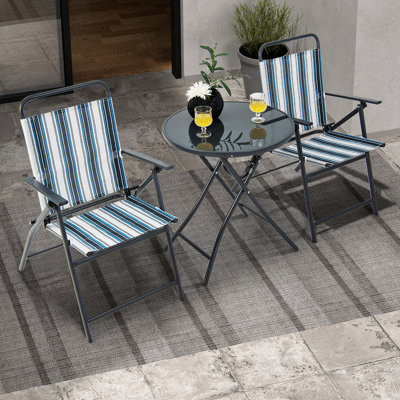 Ensemble de chaises pliantes 3 pièces Ebern Designs avec 2 chaises et table basse ronde en verre