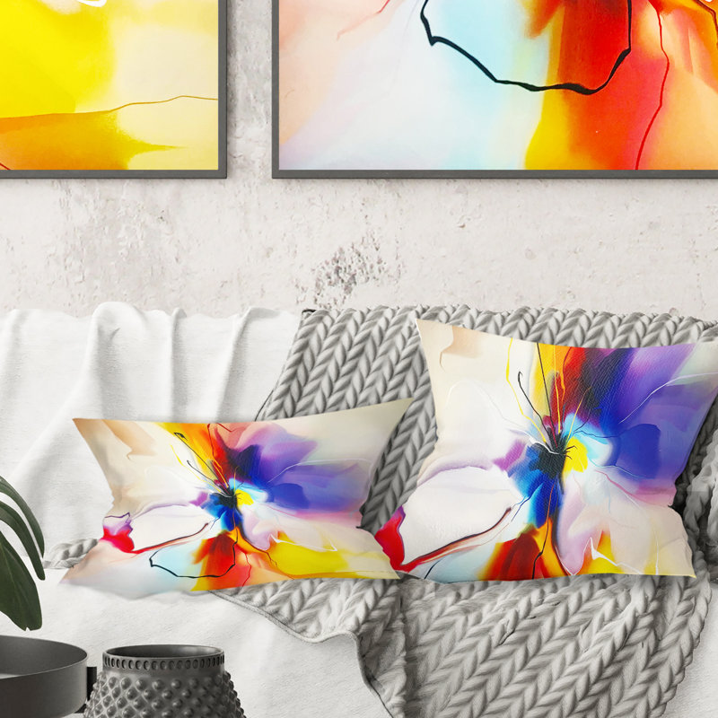 Creative Flower in Multiple Colors - Abstract Printed Throw Pillow, 16" x 16", Orange/Beige