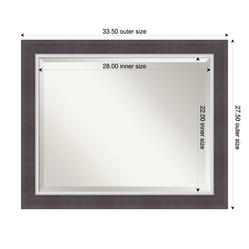 Ellie Beveled Framed Wall Mirror, 27.5" x 33.5", Brown Silver