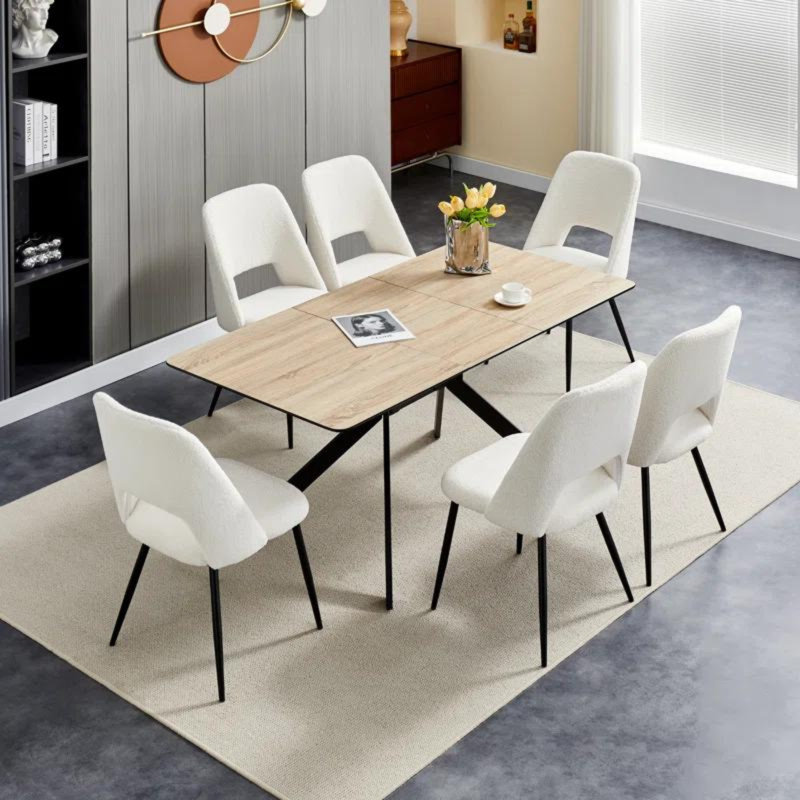 Extendable Oak Metal Base Dining Table