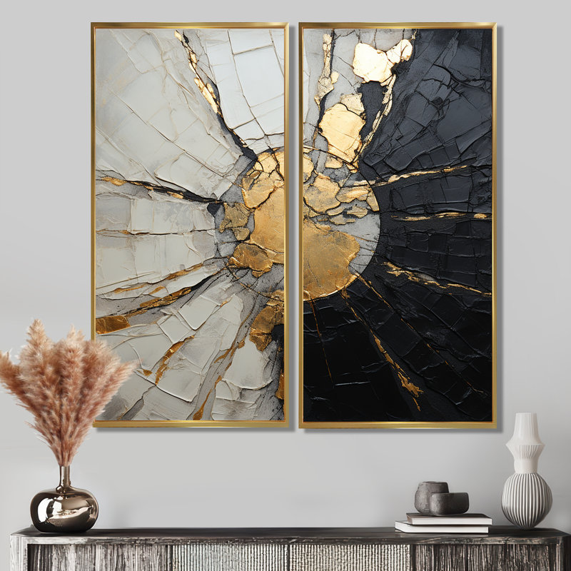 Beige noir minimalisme poteries - spirales abstraites, art mural, H 40 po x l 40 po, Doré