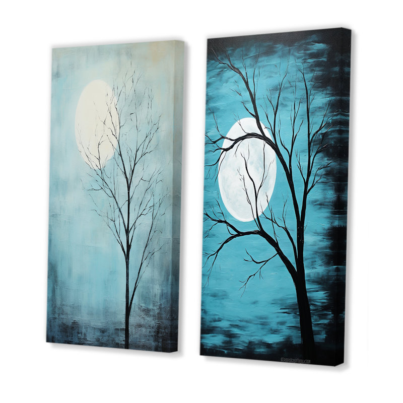 Blue Moon Tranquility - Moon, ensemble de 2 impressions sur toile, H 28 po x l 25 po, Toile tendue