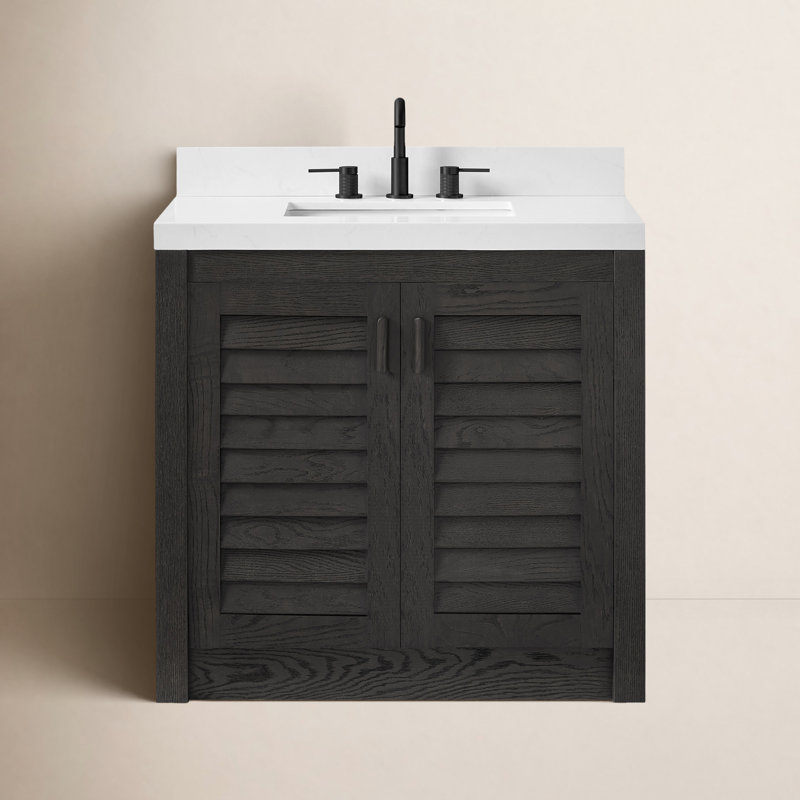 Meuble-lavabo simple en bois massif Stonehaven, Noir obsidienne, 36"