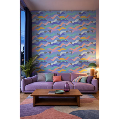 Abstract Waves Wallpaper Wavy Ribbons Pastel Color Blocking Decorative Mural