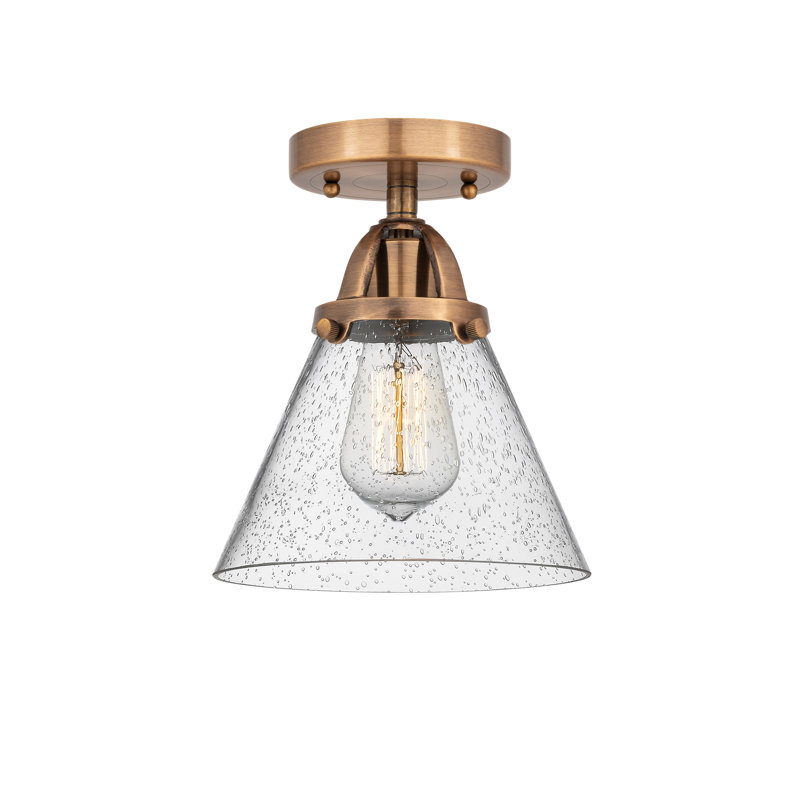 Plafonnier semi-encastré en verre, Cuivre antique, H 9,5 po x l 7,75 po x P 7,75 po, Grainé