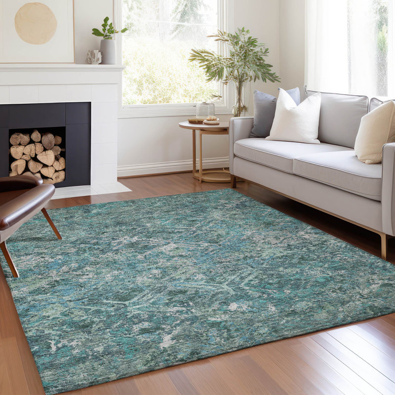 Tapis intérieur / extérieur lavable à la machine Mahaney ACN768 Sky, Rectangle 2 pi 6 po x 3 pi 10 po