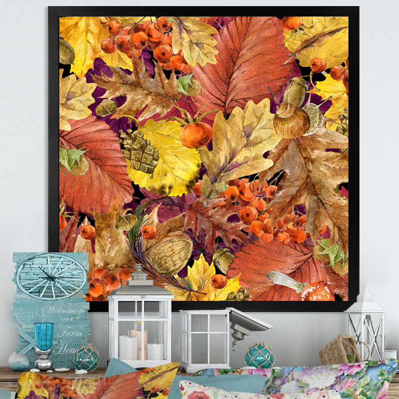 Feuilles colorées d'automne - on, H 36 po x l 36 po x P 1,5 po, Toile avec cadre noir