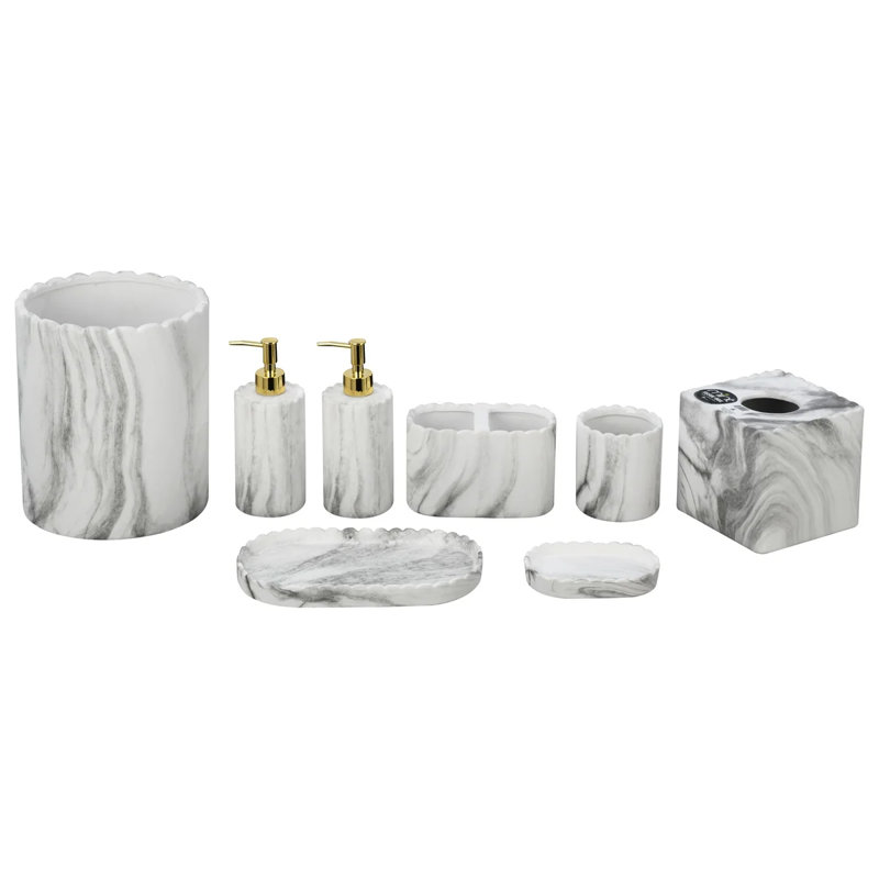 Ensemble d'accessoires de salle de bain en résine 8 pièces