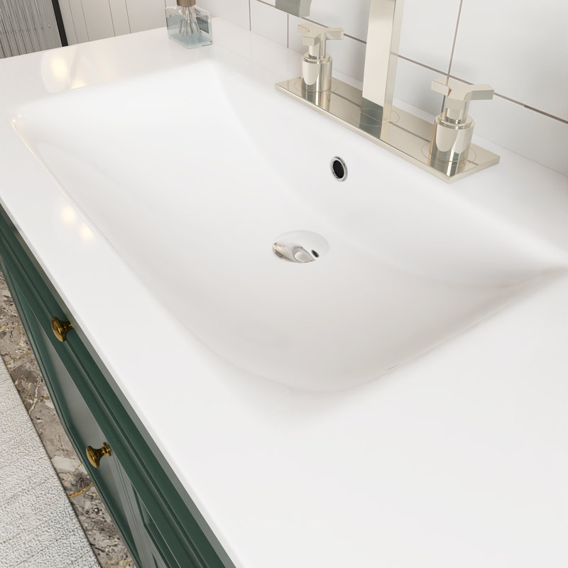Meuble-lavabo sur pied 36 po avec lavabo en résine, Vert, Doré