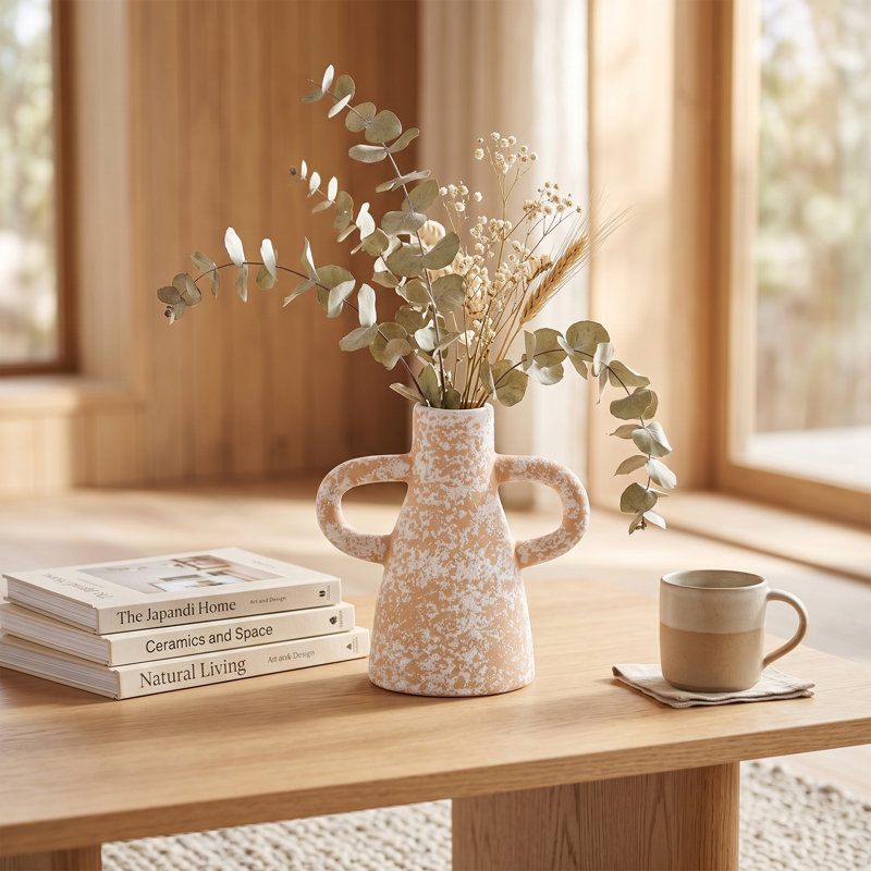 Vase pichet en céramique Nadia de 15 cm, à deux anses, style rustique terracotta, idéal pour décorer une entrée, une console ou une étagère.