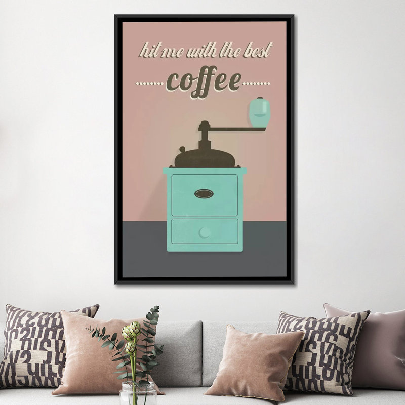 « coffee », art textuel sur toile tendue, H 26 po x l 18 po x P 1,5 po, Toile avec cadre noir, Pas de tapis