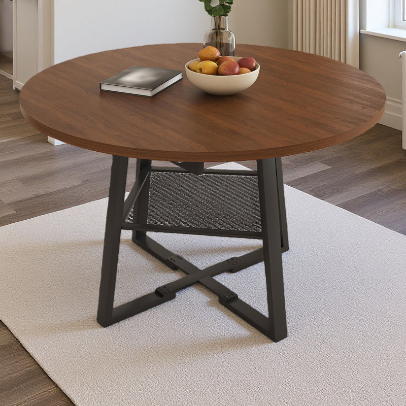 Table de salle à manger extensible de 47 pouces pour 4 à 8 personnes avec rangement, table de salle à manger circulaire avec cadre en métal et plateau épaissi, table de cuisine et de salon multifonctionnelle