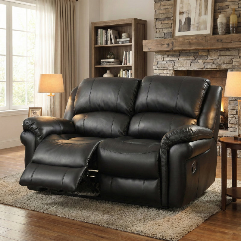 Arles 2 Seater Reclining Loveseat, Black, Manual