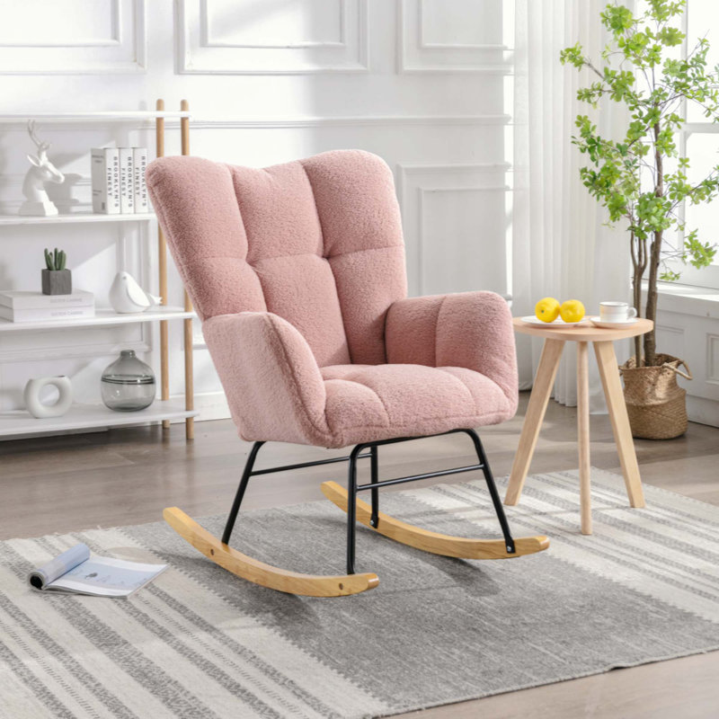 Chaise berçante moderne Marsa, Velours rose