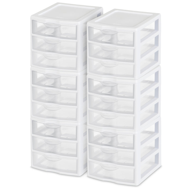Rangement en plastique 3 tiroirs Sterilite Clearview, Paquet de 6