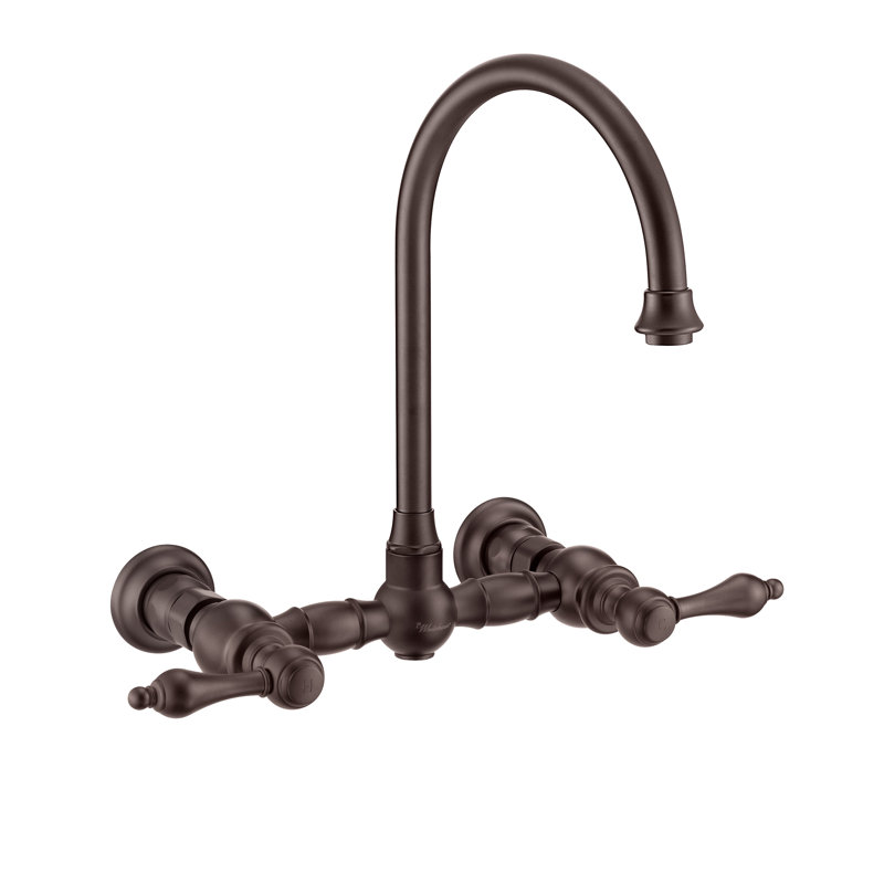 Whitehaus Collection Wall Mount Faucet with Gooseneck Swivel Spout and Solid Brass Side Spray, Oil Rubbed Bronze