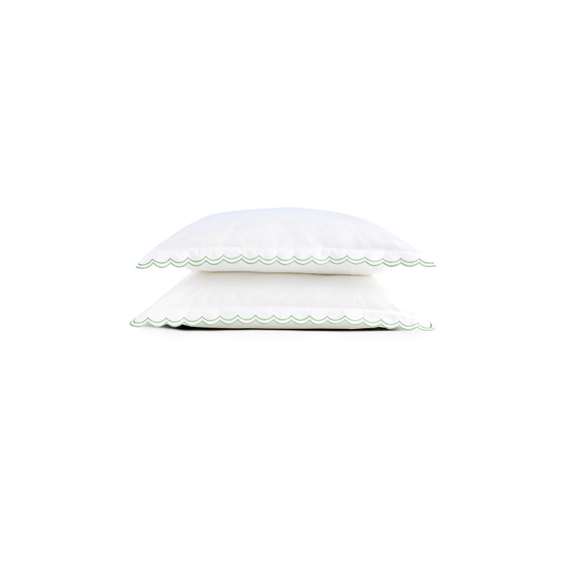 Scallop Edge Luxury Pillowcase Pair, White/Matcha, Standard Pillowcase