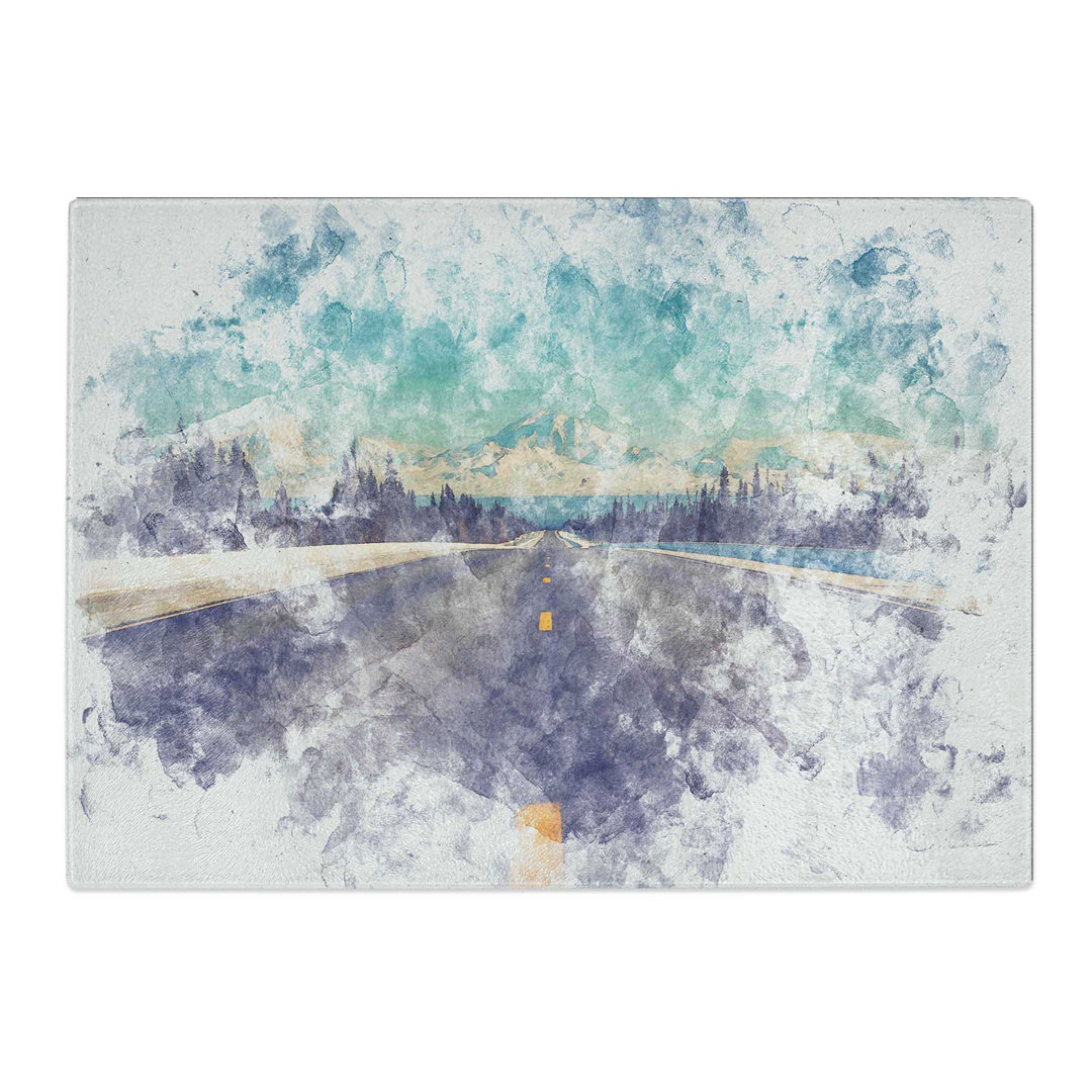 Tempered Glass Alaskan Mountains Watercolour Chopping Board