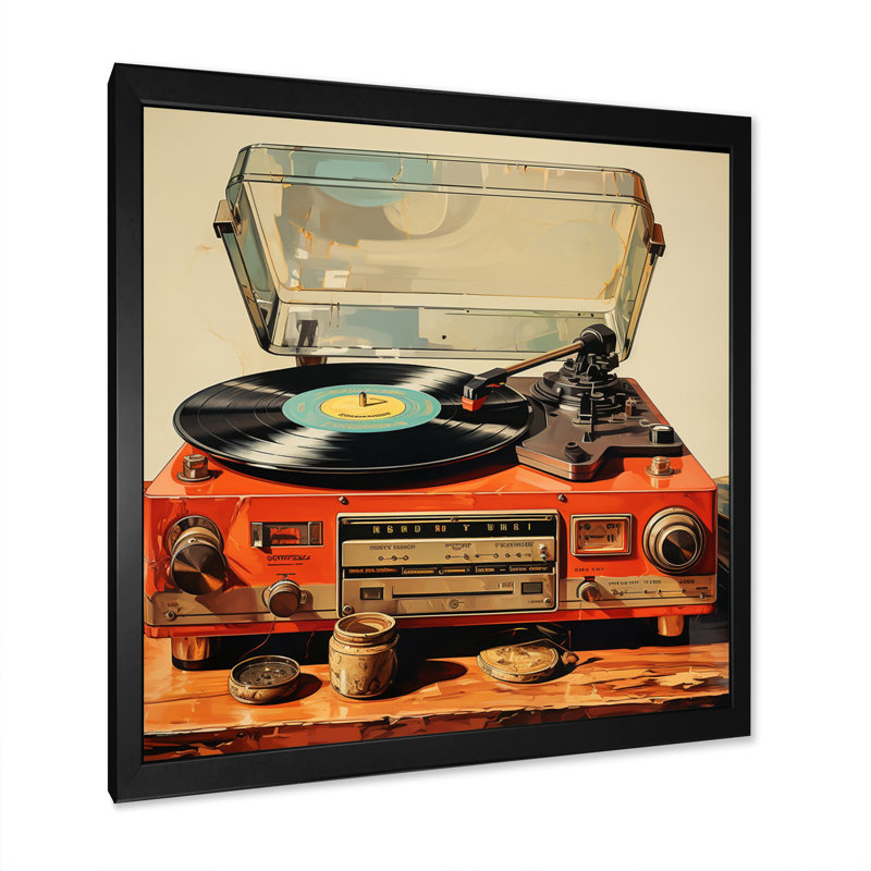 Joueur de vinyle rétro sur toile, Cadre simple noir, H 30 po x l 30 po x P 1 po