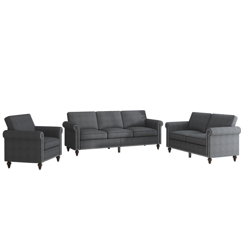 Ensemble de canapé en microfibre 3 pièces Alcott Hill, Gris foncé