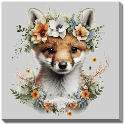 Renard dans un bouquet floral, art mural sur toile