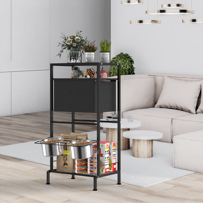 Organisateur de rangement à 3 niveaux multifonctionnel pour animaux en métal avec bols surélevés et bac en tissu