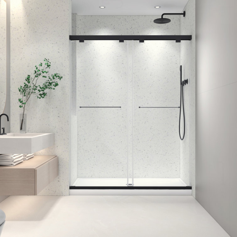 North American Frameless Double Sliding Matte Black Shower Door With Adjustable Soft Closing Function 8Mm Tempered Glass With Nano Easy Cleaning And Stick Explosion-Proof Menbrance