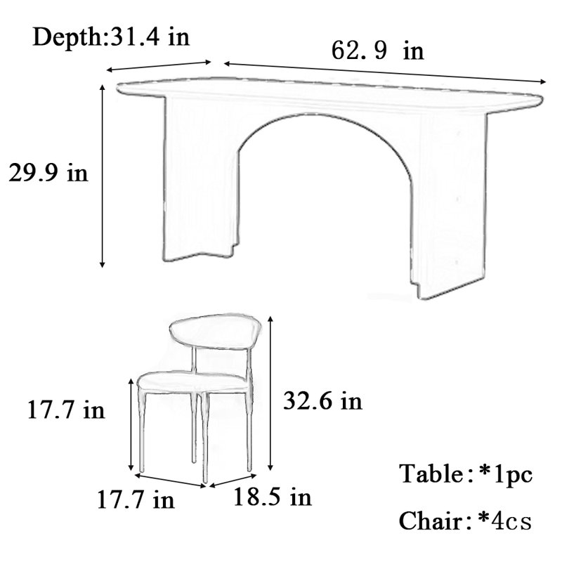 table de salle à manger et chaise de style, Noir, H 29,9 po x L 62,9 po x l 31,4 po