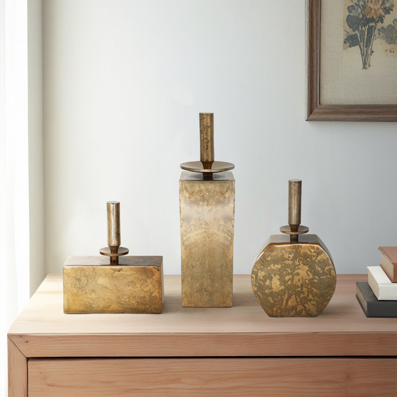 Vases modernes en aluminium et métal avec motif géométrique sculptural pour décors décontractés, objets décoratifs contemporains - ensemble de 3