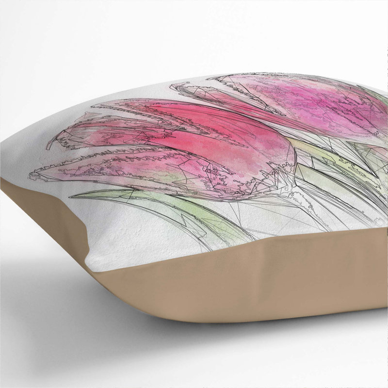 Floral Square Cushion, 40cm H x 40cm W x 15cm D, Stone