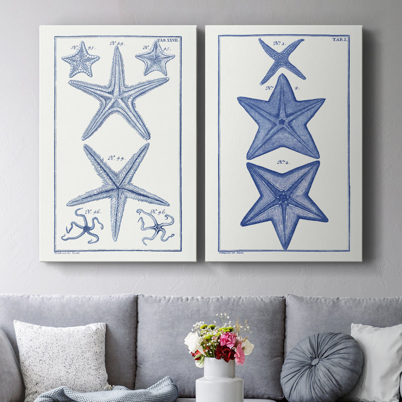 Toile tendue avec motif d'étoiles de mer bleues - prêt à accrocher, H 12 po x l 16 po