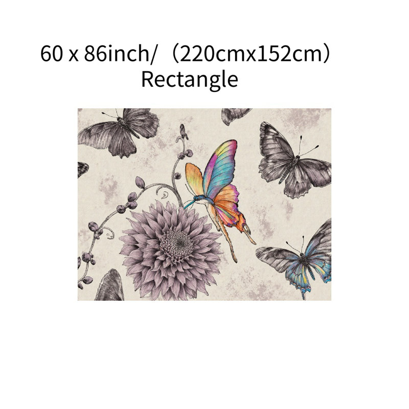 Vintage Butterflies Floral Tablecloth for Dining, 60 x 86 inches, Rectangle