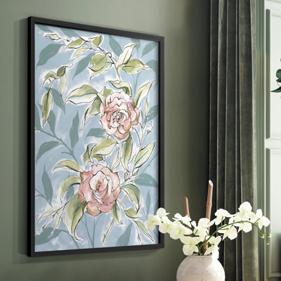 «Faded Camellias II», reproduction encadrée - bois massif