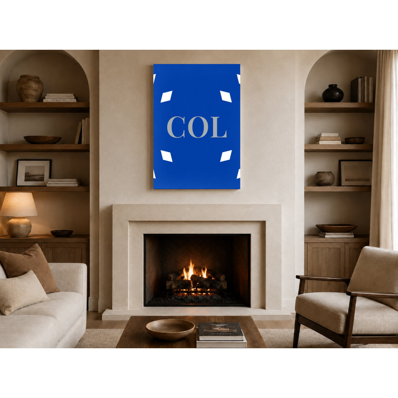 Air Force College Town Luxury Diamond Monogram - blanc bleu argenté - art mural sur toile, H 36 po x l 24 po
