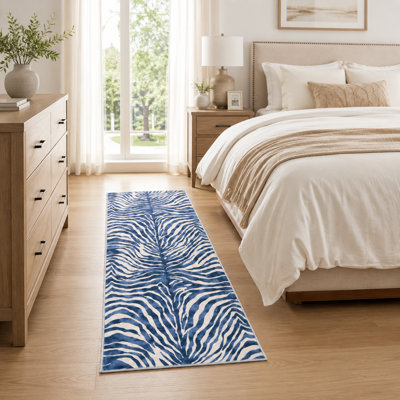 Tapis moderne à rayures zébrées, tapis à imprimé animal bleu marine antidérapant et lavable à la machine, tapis à rayures contemporain pour le salon et la chambre à coucher