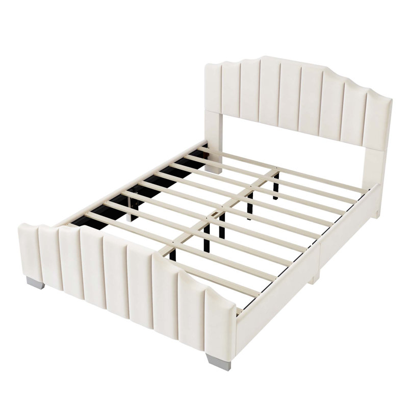 Tête de lit et pied de lit capitonnés en velours, avec sommier tapissier Velvet, Grand lit, Beige
