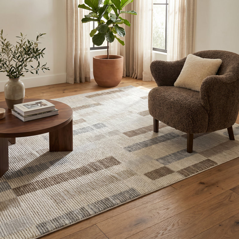Rug Branch Rune 8' x 11' (7'10" x 10'10") Beige/Brown Abstract Indoor Area Rug, Contemporary, Medium Pile, Stain-Resistant Carpet - Living Room, Bedroom, Dining Room, and Kitchen
