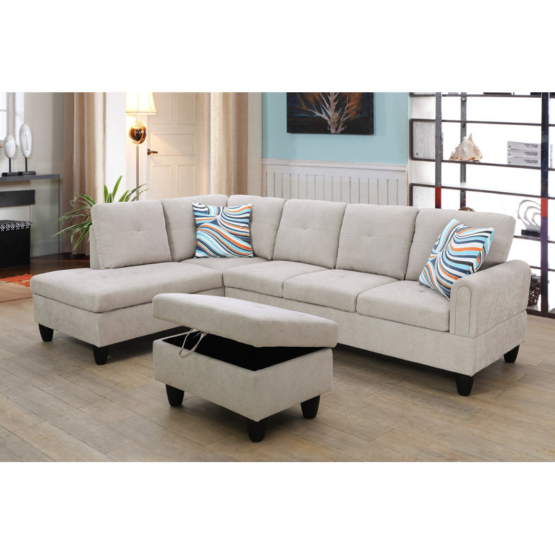Jacksmith Upholstered Sectional, Left Hand Facing, Off White 100% Linen