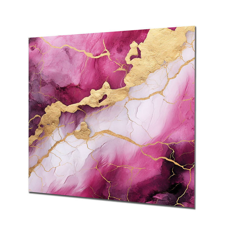 Essence de marbre rose et or II - décoration murale en marbre, H 36 po x l 36 po