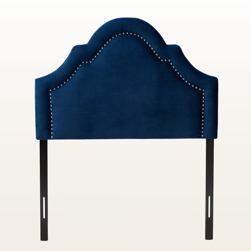 Iridium Nail Head Trim Twin Navy Velvet Upholstered Headboard, 56.12" H X 39.01" W X 2.13" D, Twin, Navy Blue