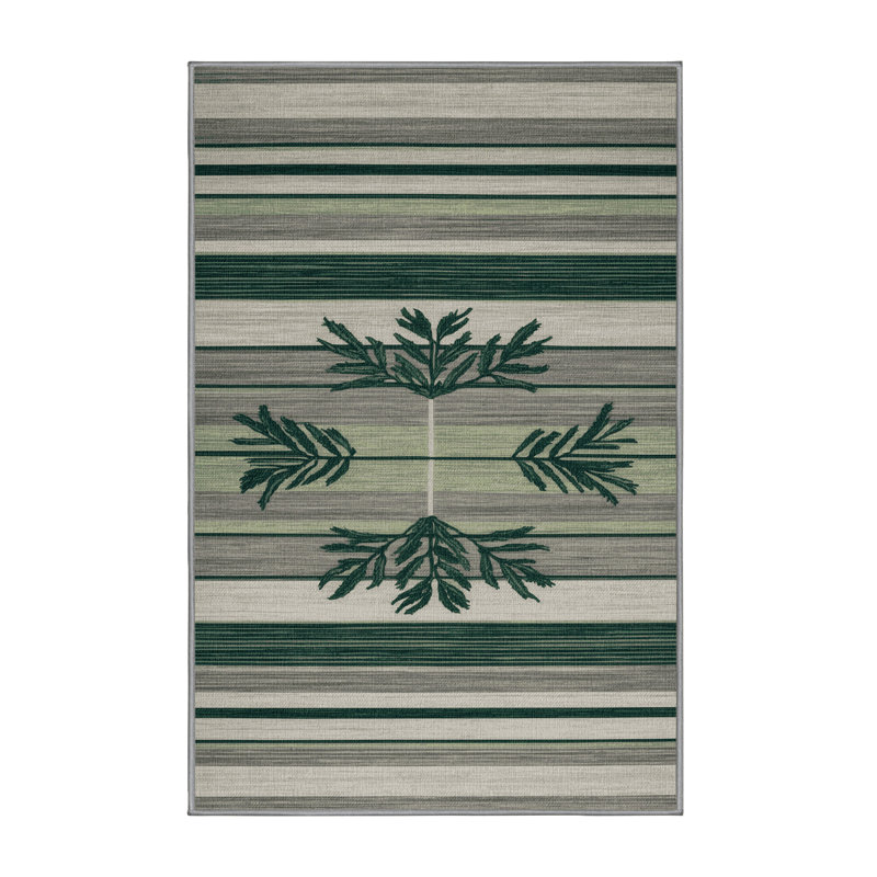 Washable Eucalyptus Light Gray Striped Area Rug, Rectangle 3' x 5'