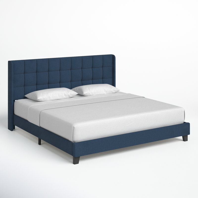 Kraatz Upholstered Wingback Bed, Blue, King