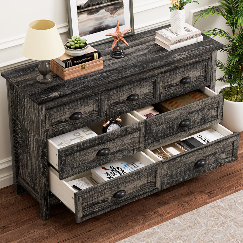 Dresser For Bedroom, Modern Dresser With 7 Drawers, Wide Chest Of Drawers With Metal Handles, Dark Gray
