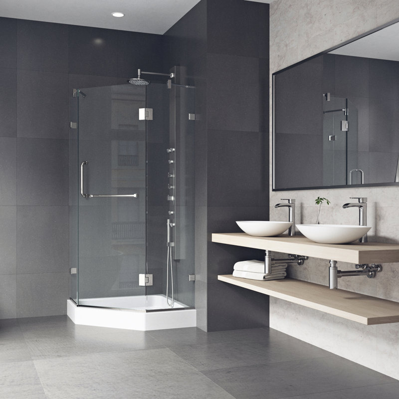 Piedmont 36" W x 36" D x 79" H Hinged Frameless Shower Enclosure with 3/8  Clear Glass&Base, Brushed Nickel