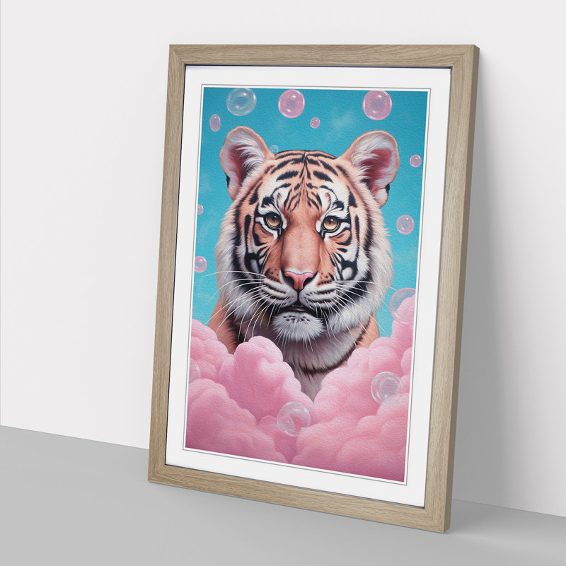 Tiger Bubble Gum Painting - Framed Print, 64cm H x 46cm W, Oak Framed