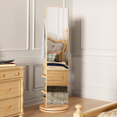 Miroir pivotant sur 360 ° avec tablette de rangement, miroir de plancher pour chambre à coucher et salon