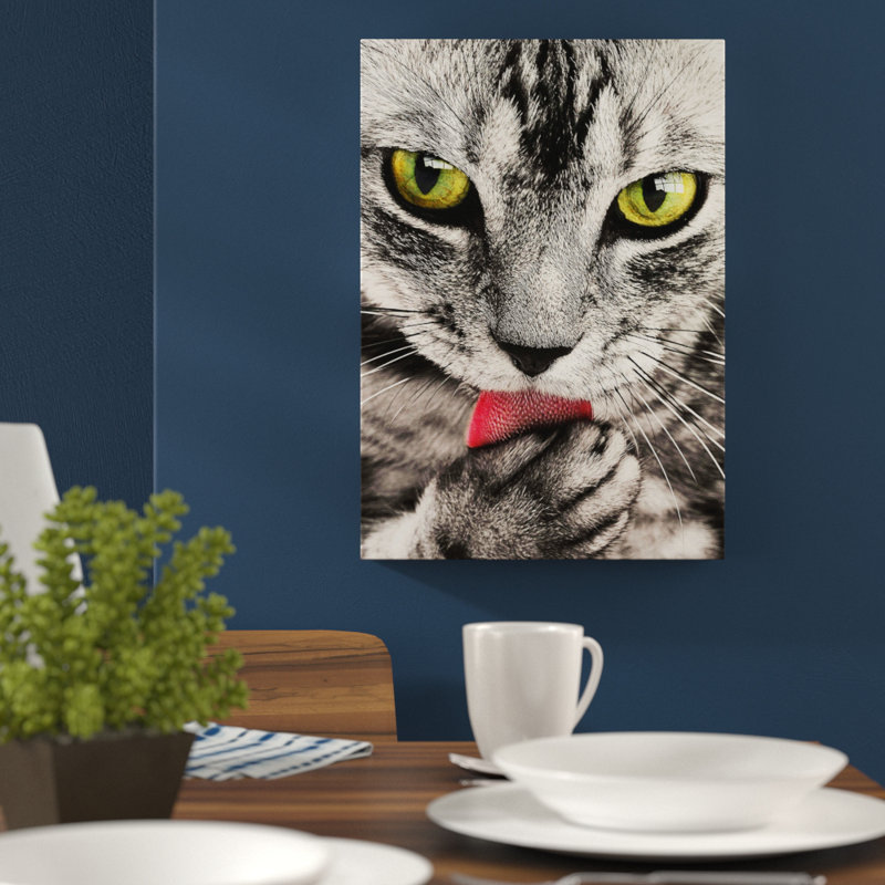 Tabby Licking Paw Photographic - Wrapped Canvas, 60cm H x 40cm W